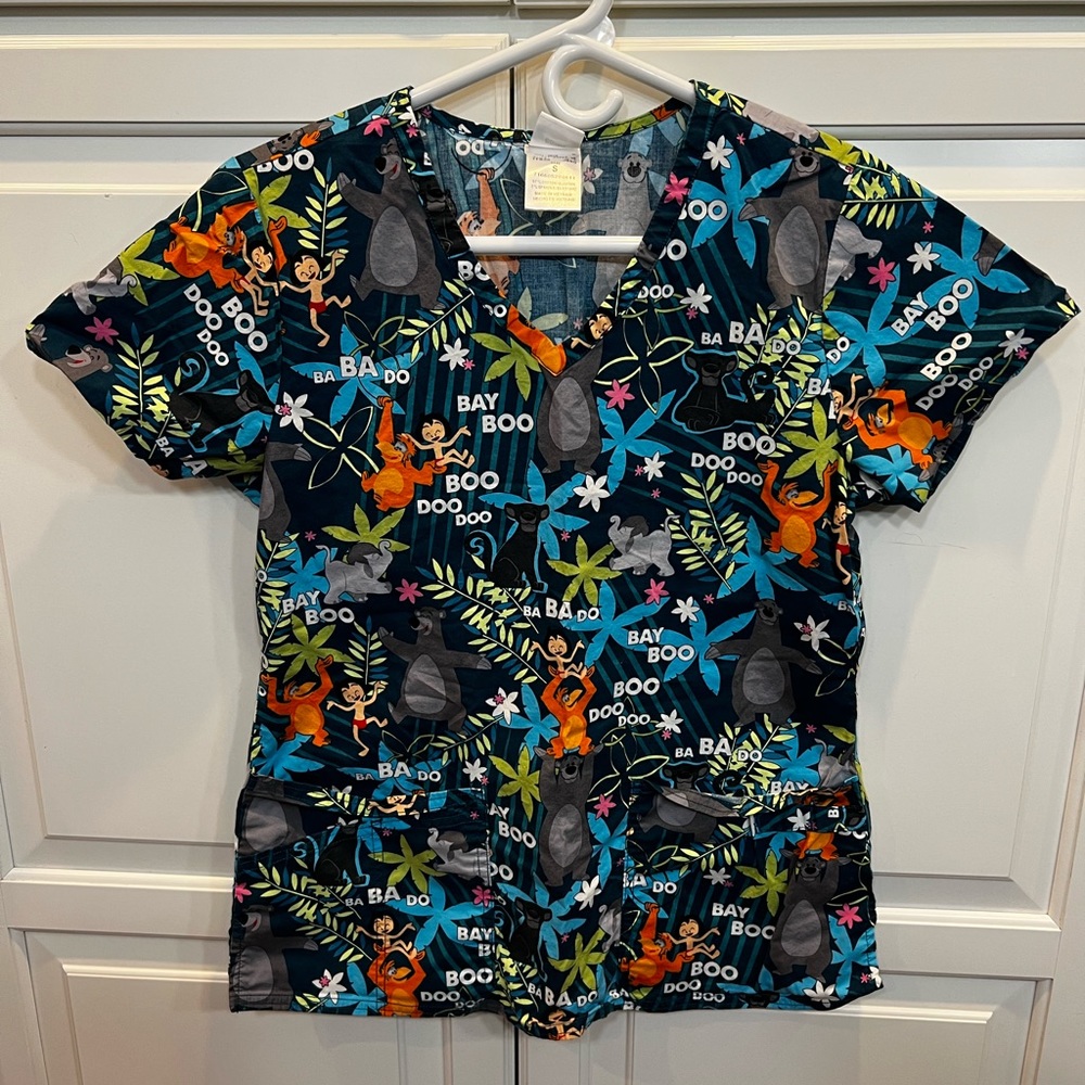 Small Cherokee Tooniforms Disney Jungle Book Jazz V-Neck Print Scrub Top